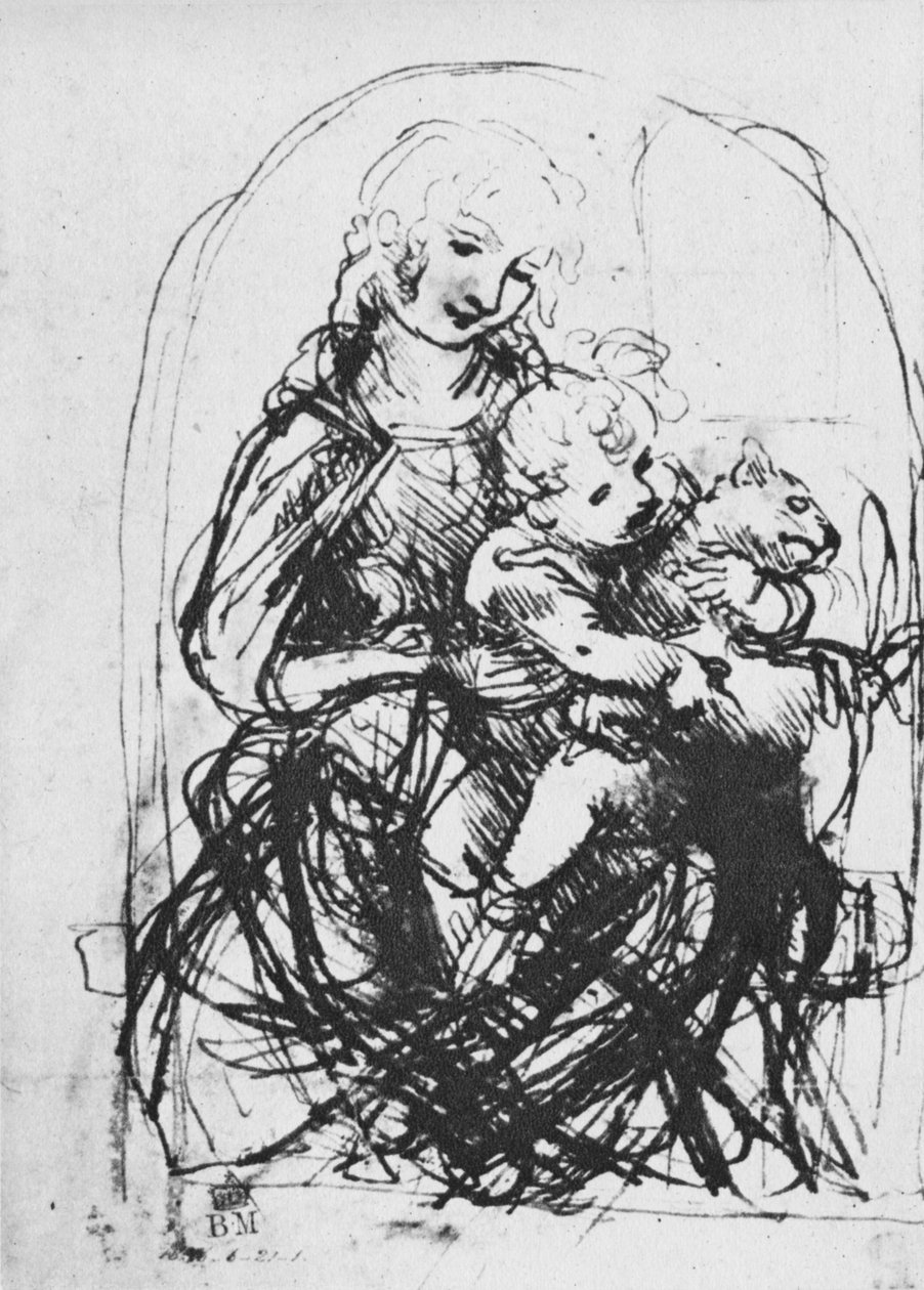 麦当娜和带着猫的孩子，1478-1481年1945年 作者 达芬奇（Leonardo da Vinci）
