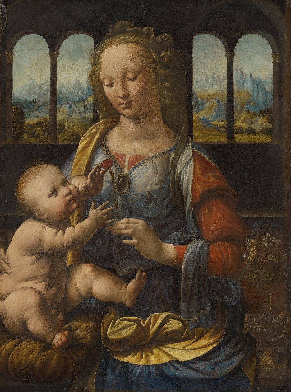 戴康乃馨的圣母约 1478 年（木板油画） 作者 达芬奇（Leonardo da Vinci）