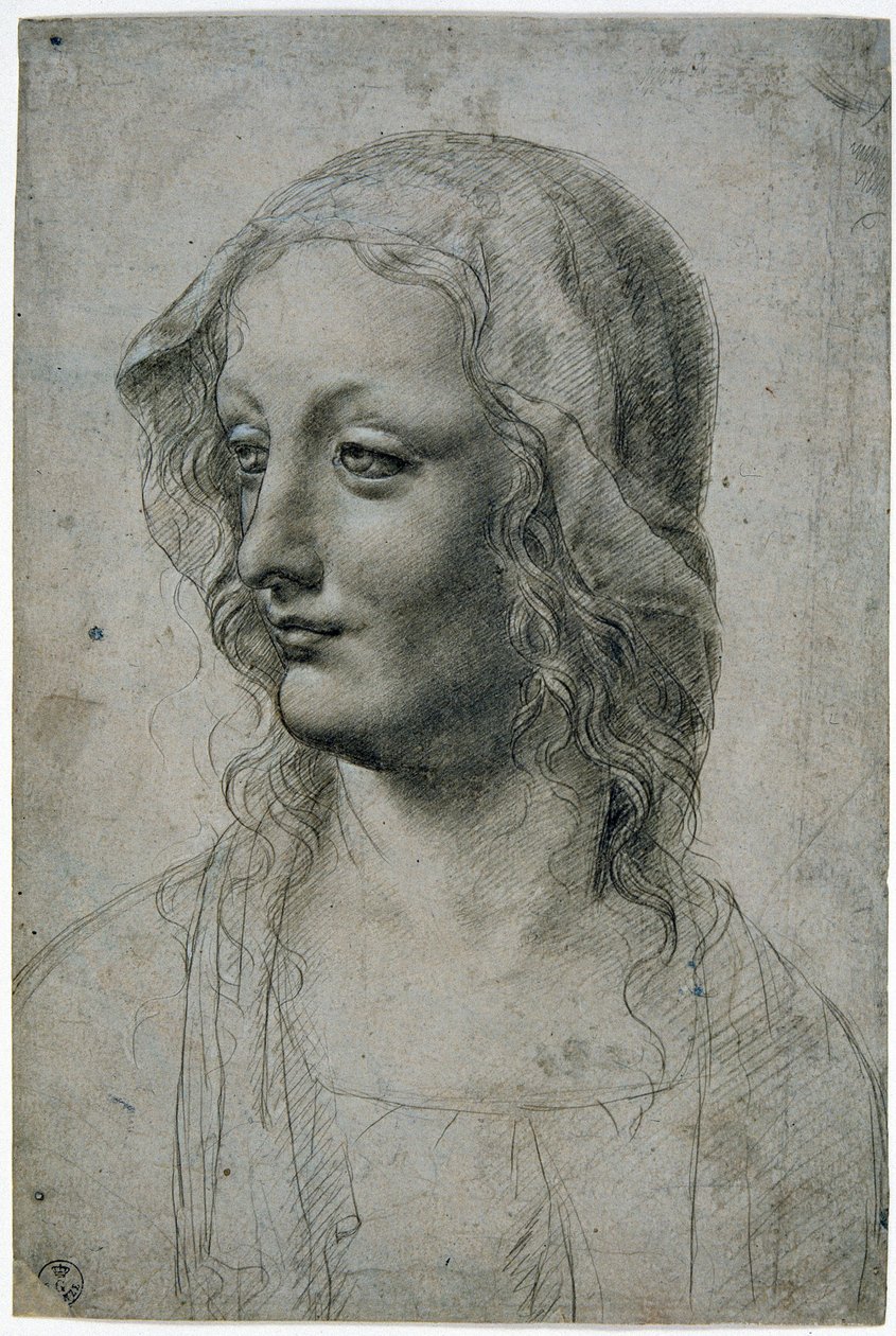 Maestro della Pala Sforzesca (Milanese pupil of Leonardo da Vinci), female head with veil perhaps a study for the Virgin, GDSU 426 E 作者 达芬奇（Leonardo da Vinci）