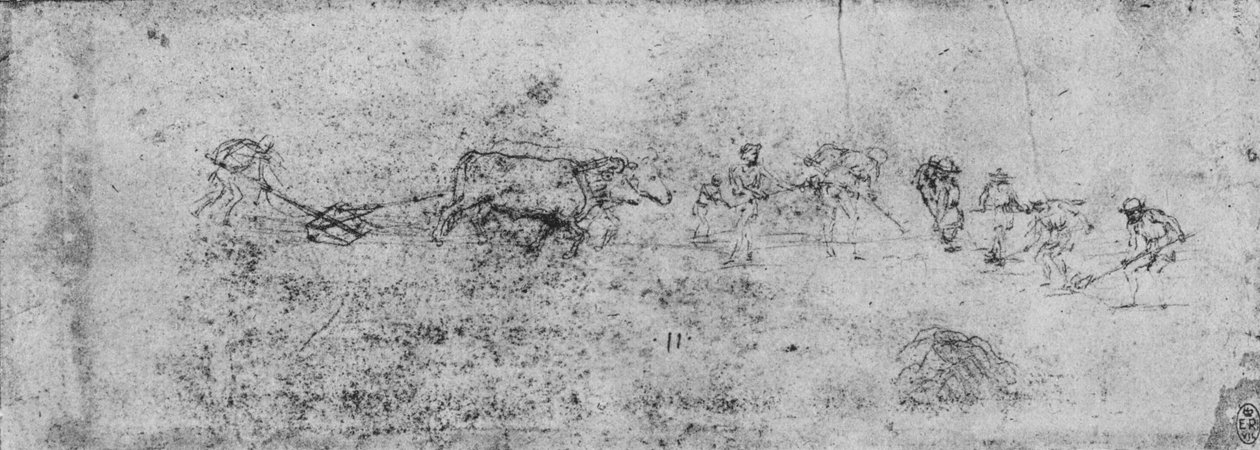 男子耕种和挖掘，c1480 1945年 作者 达芬奇（Leonardo da Vinci）