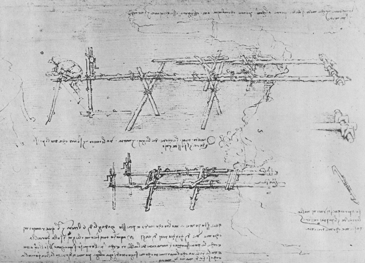 栈桥的建造方法，c1480 1945 作者 达芬奇（Leonardo da Vinci）