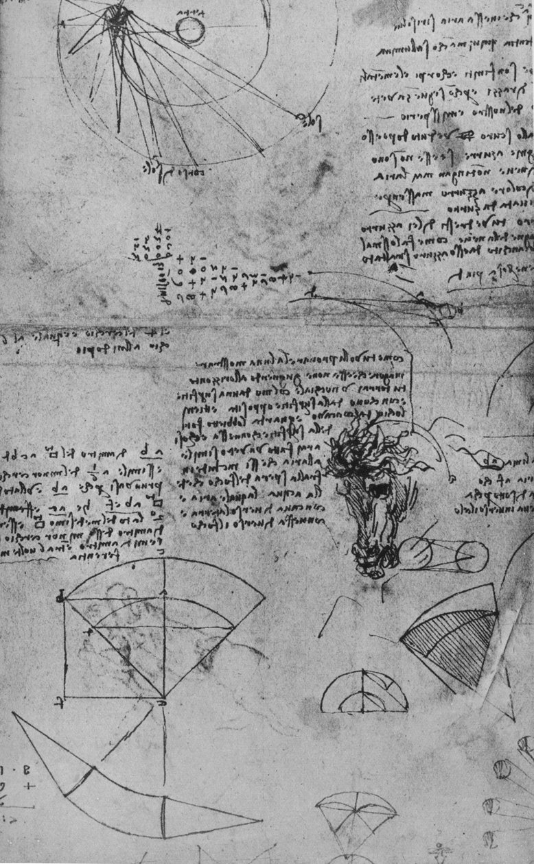 关于天文学和马头研究的笔记，c1480 1945年 作者 达芬奇（Leonardo da Vinci）