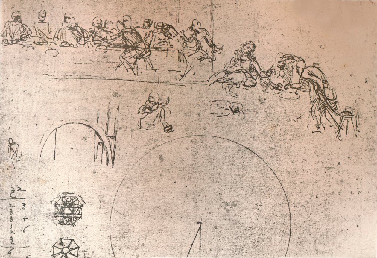 《最后的晚餐》绘画的准备草图，c1494-c1499 1883 作者 达芬奇（Leonardo da Vinci）