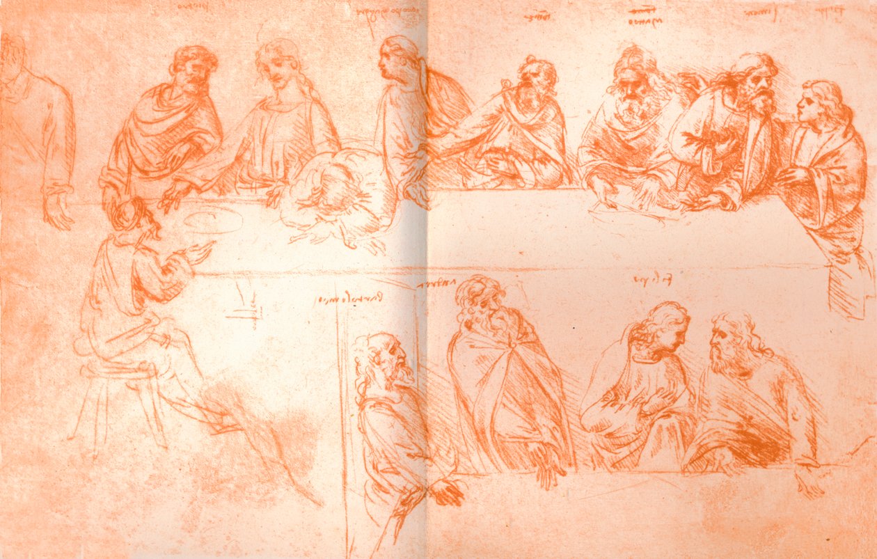 《最后的晚餐》绘画的准备草图，c1494-c1499 1883 作者 达芬奇（Leonardo da Vinci）