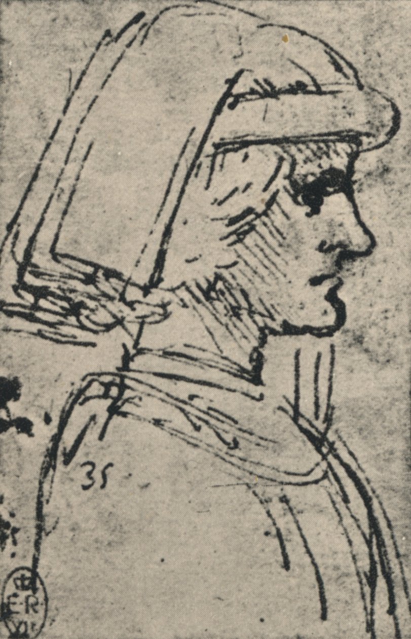 一位穿着陪伴的年轻男子的简介，c1480，1945年 作者 达芬奇（Leonardo da Vinci）