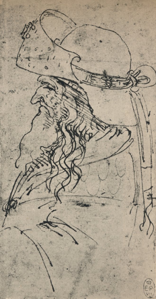 一位戴着大礼帽的老人的头像，c1480 1945年 作者 达芬奇（Leonardo da Vinci）