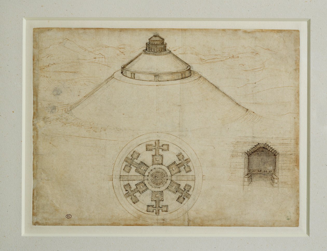中央平面坟墓项目；立面 ... 作者 达芬奇（Leonardo da Vinci）