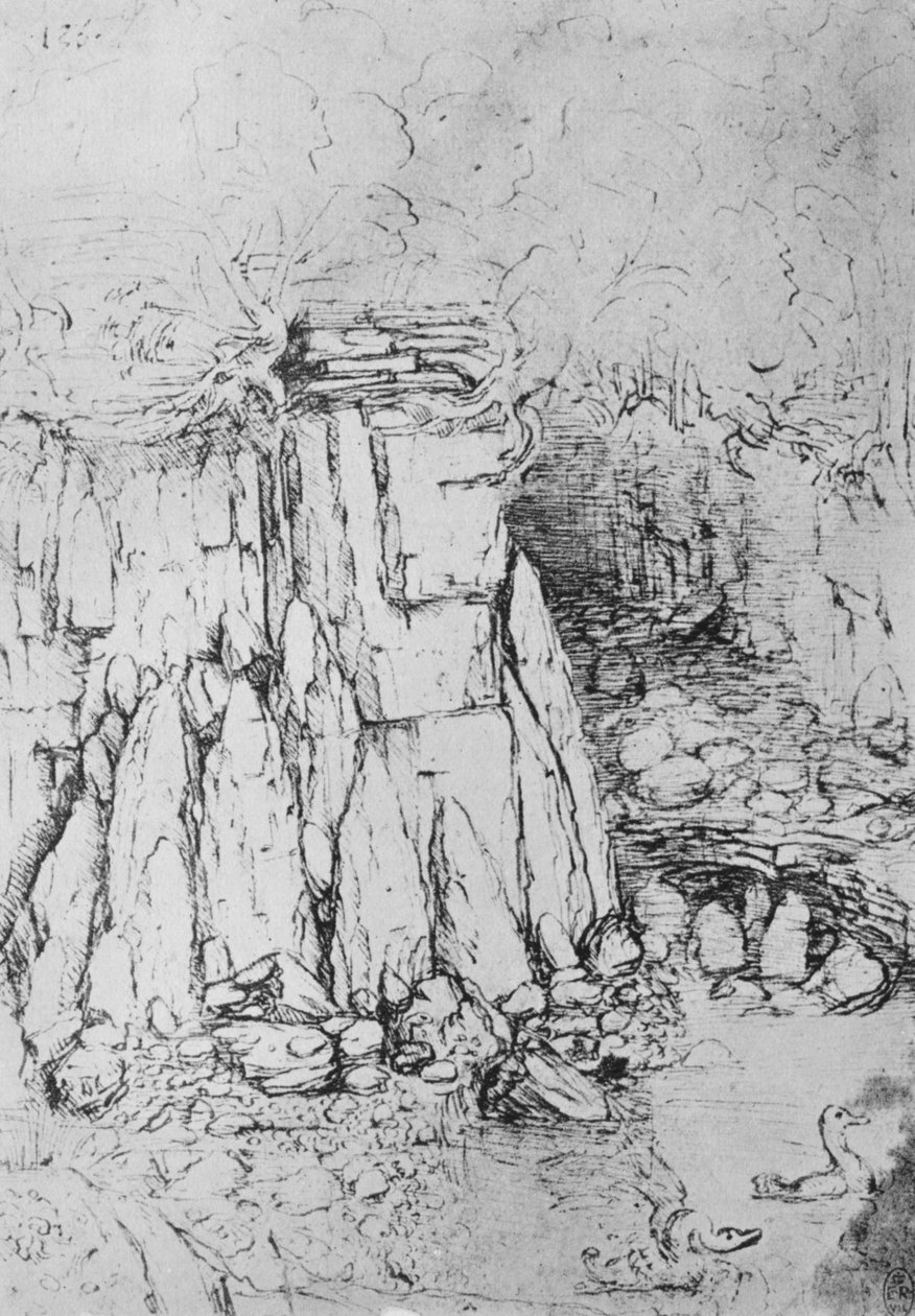 岩石与溪流，c1480，1945年 作者 达芬奇（Leonardo da Vinci）