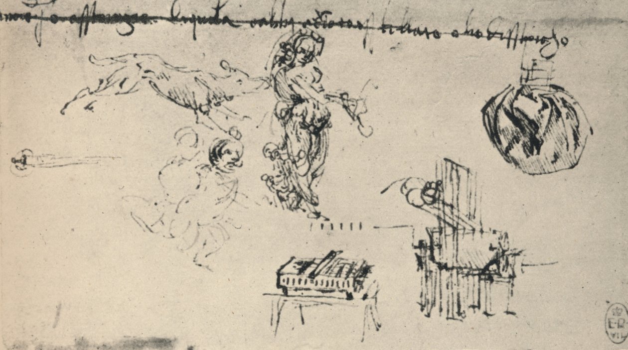 与年轻女子的研究单，狼等，c1480 1945 作者 达芬奇（Leonardo da Vinci）