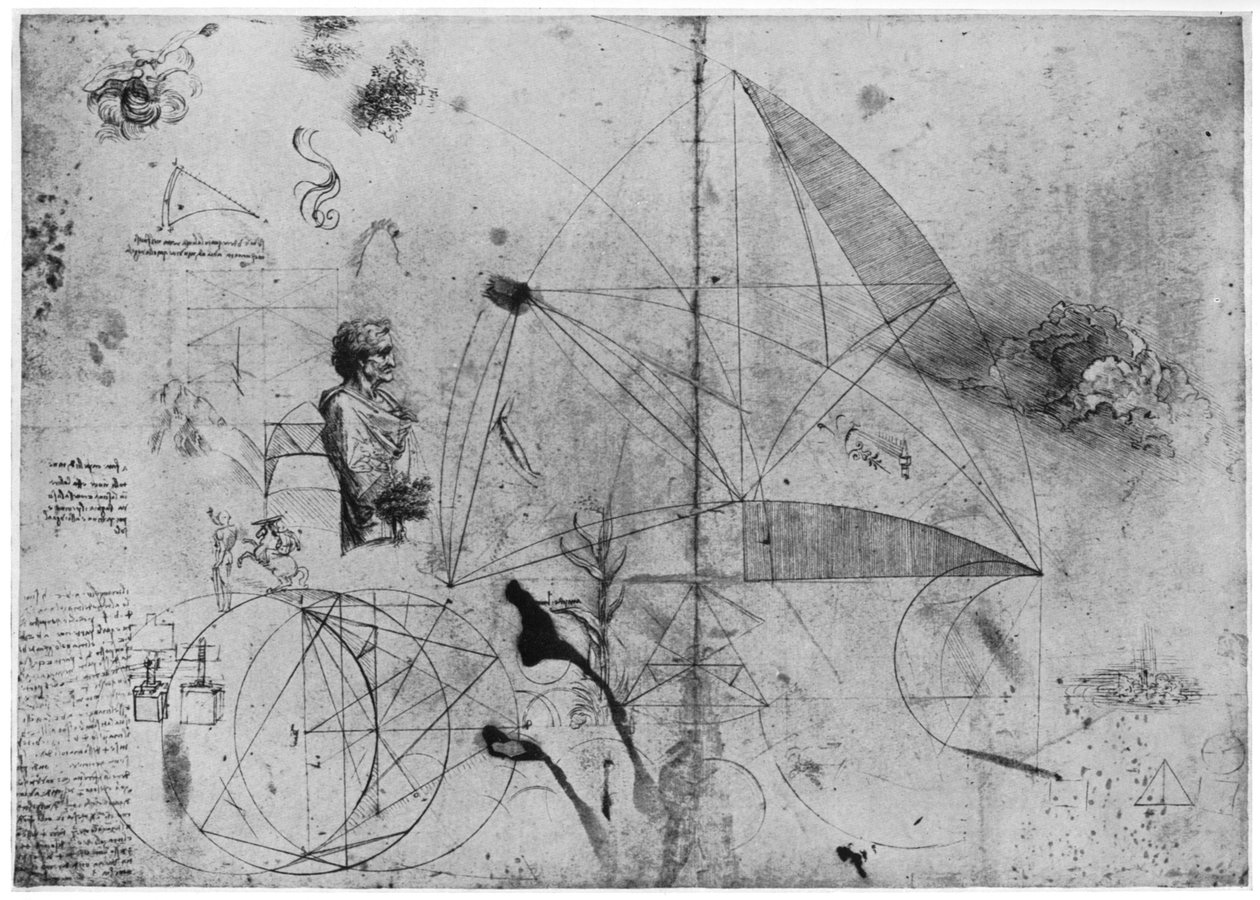 1954年15世纪末或16世纪初的研究单。 作者 达芬奇（Leonardo da Vinci）