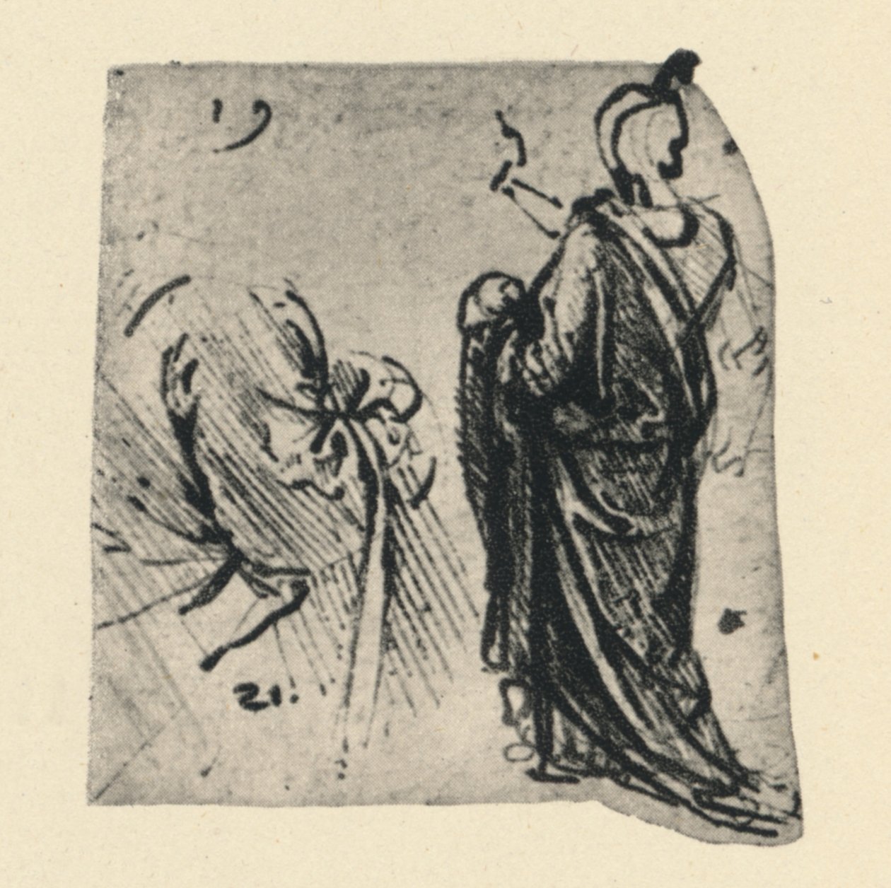 垂悬的人物素描和服装细节，c1480 1945 作者 达芬奇（Leonardo da Vinci）