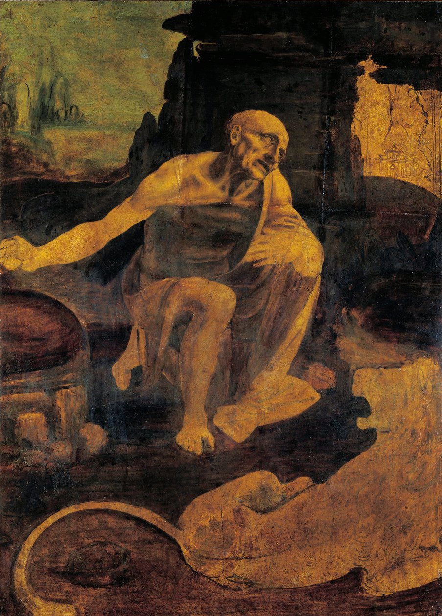 圣杰罗姆，c.1480-82（核桃油和蛋彩画） 作者 达芬奇（Leonardo da Vinci）