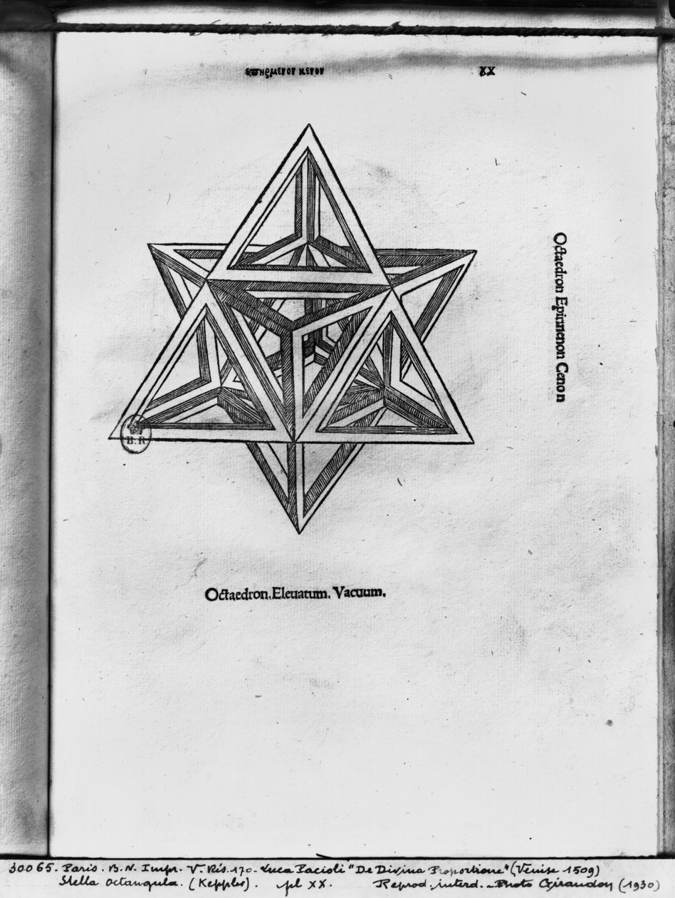 Stella octangula，来自Luca Pacioli的&39;De Divina Proportione&39;，1509年出版，威尼斯 作者 达芬奇（Leonardo da Vinci）