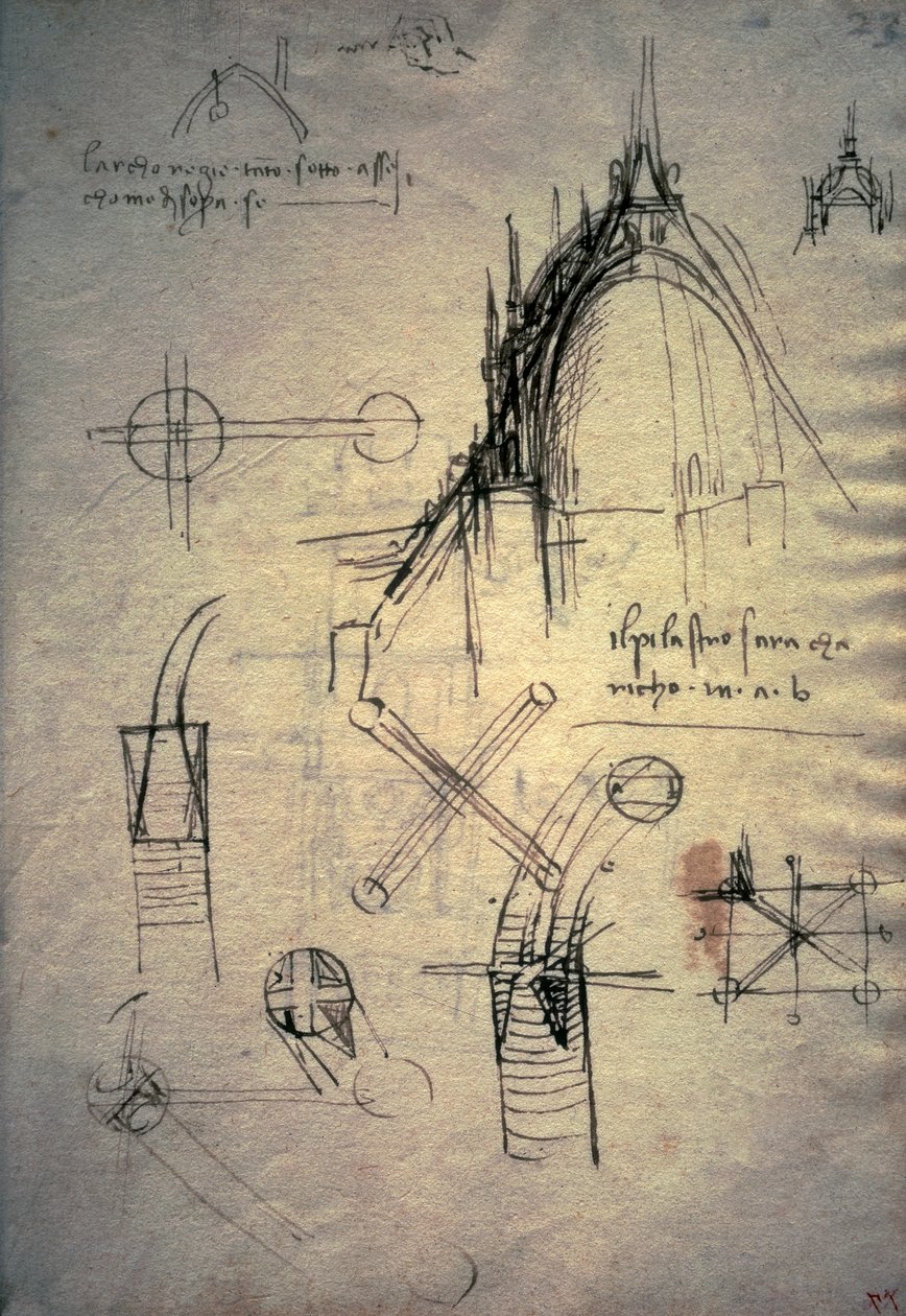 大教堂灯笼研究，Trivulzianus 手抄本 作者 达芬奇（Leonardo da Vinci）