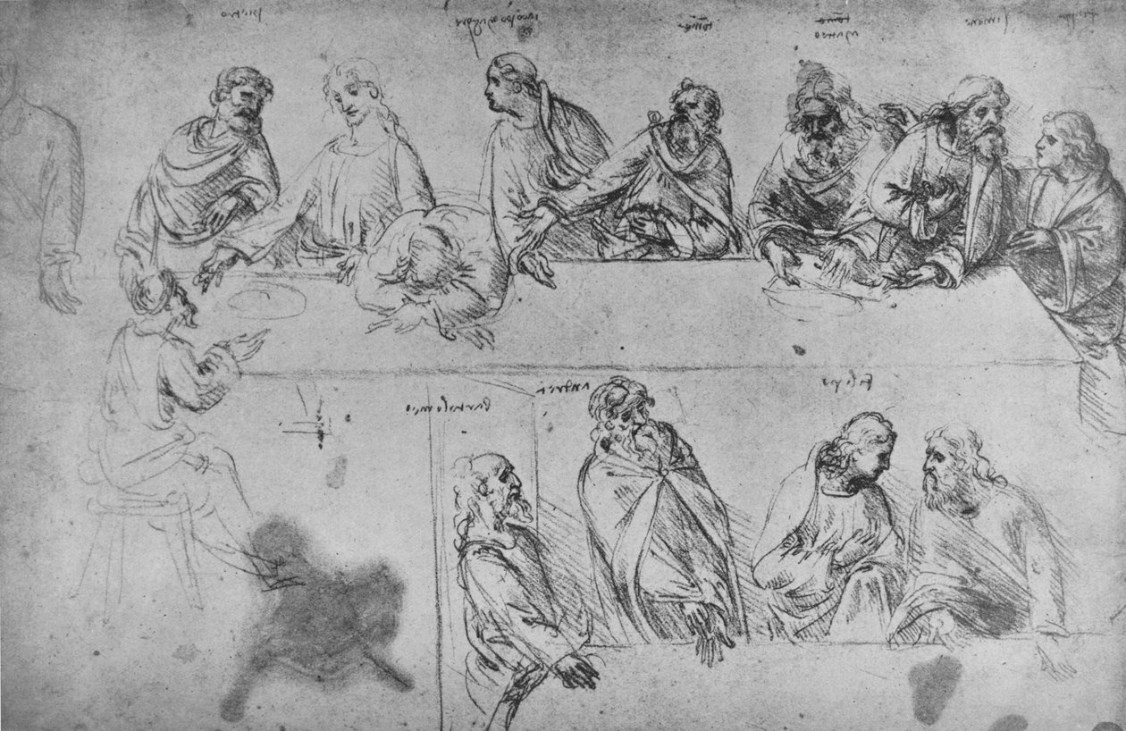 最后的晚餐研究，c1480 1945 作者 达芬奇（Leonardo da Vinci）