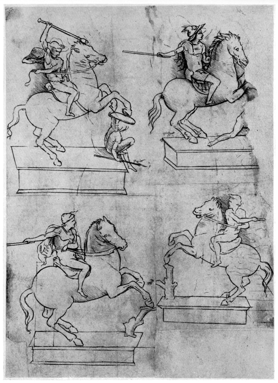 对Sforza纪念碑的研究，c1488-1493，1954年。 作者 达芬奇（Leonardo da Vinci）