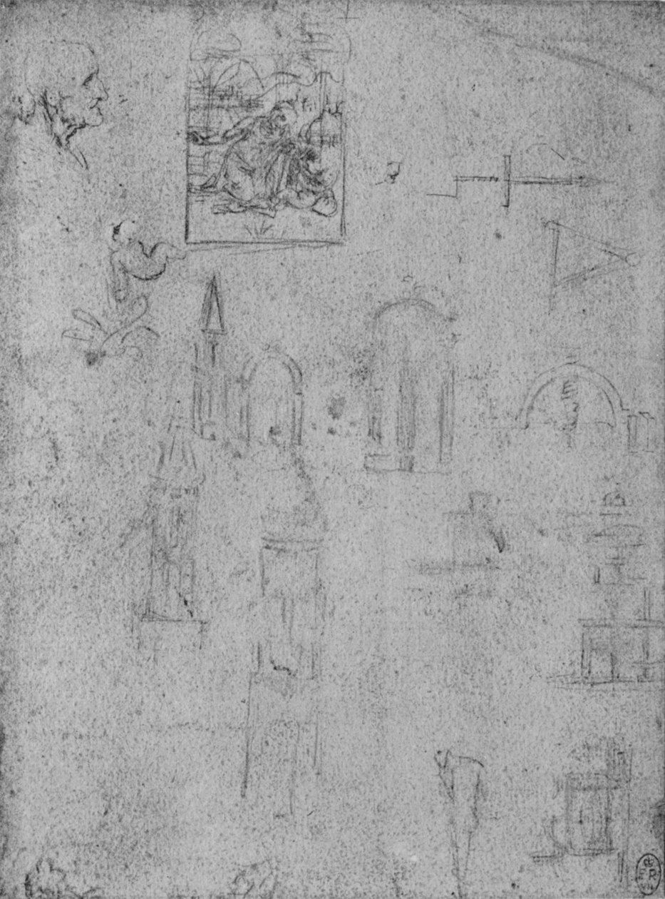 建筑学和圣母基督的研究，c1480 1945年 作者 达芬奇（Leonardo da Vinci）
