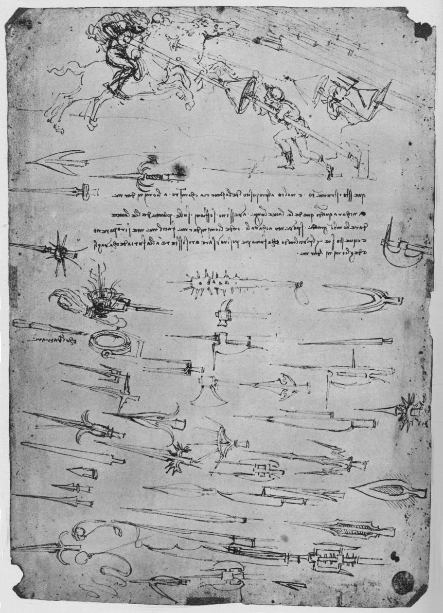 步兵攻击带有盾牌长矛的骑兵的研究，c1480，1945年 作者 达芬奇（Leonardo da Vinci）
