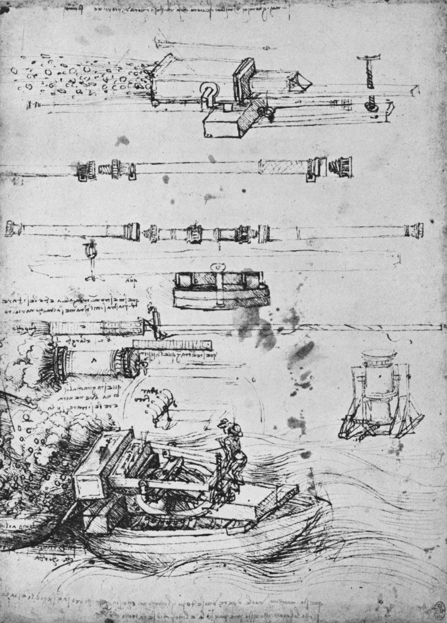 对迫击炮的研究，佳能，c1480 1945 作者 达芬奇（Leonardo da Vinci）