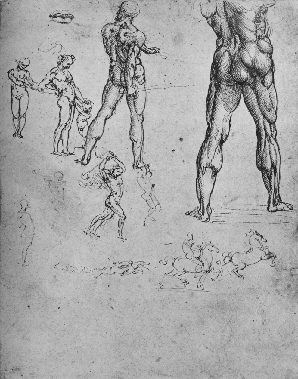 用剑和较小的草图研究裸体士兵，c1480 1945年 作者 达芬奇（Leonardo da Vinci）