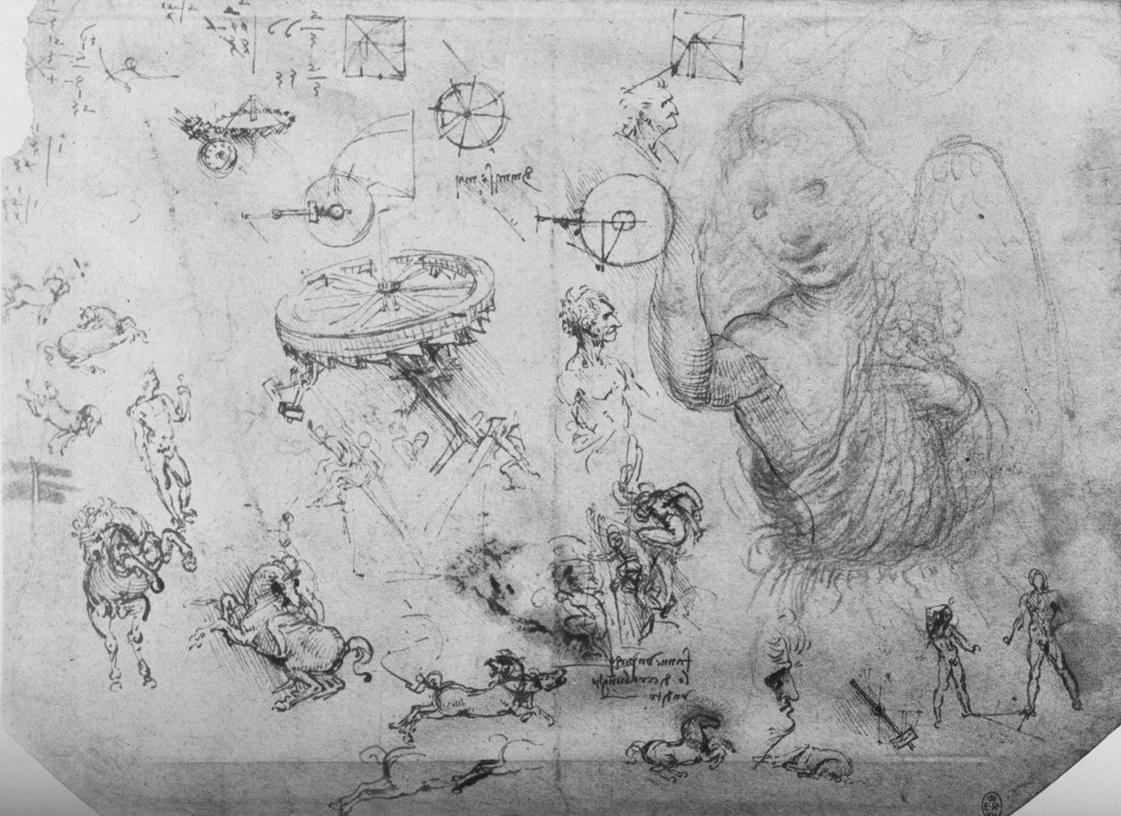 天使，骑兵和其他人物的研究，c1480 1945年 作者 达芬奇（Leonardo da Vinci）