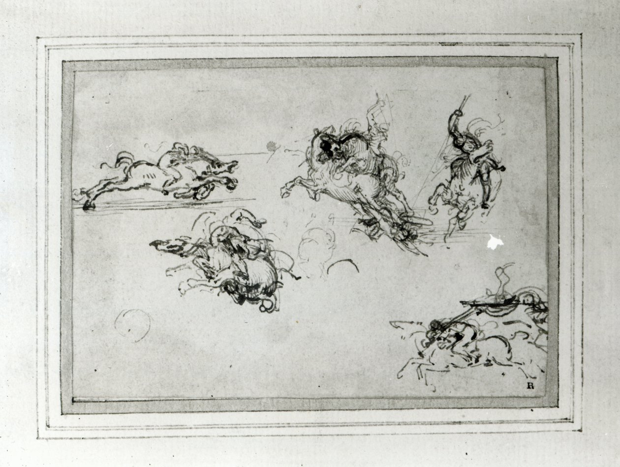 战斗中骑兵的研究，1503-4（纸和笔墨水） 作者 达芬奇（Leonardo da Vinci）