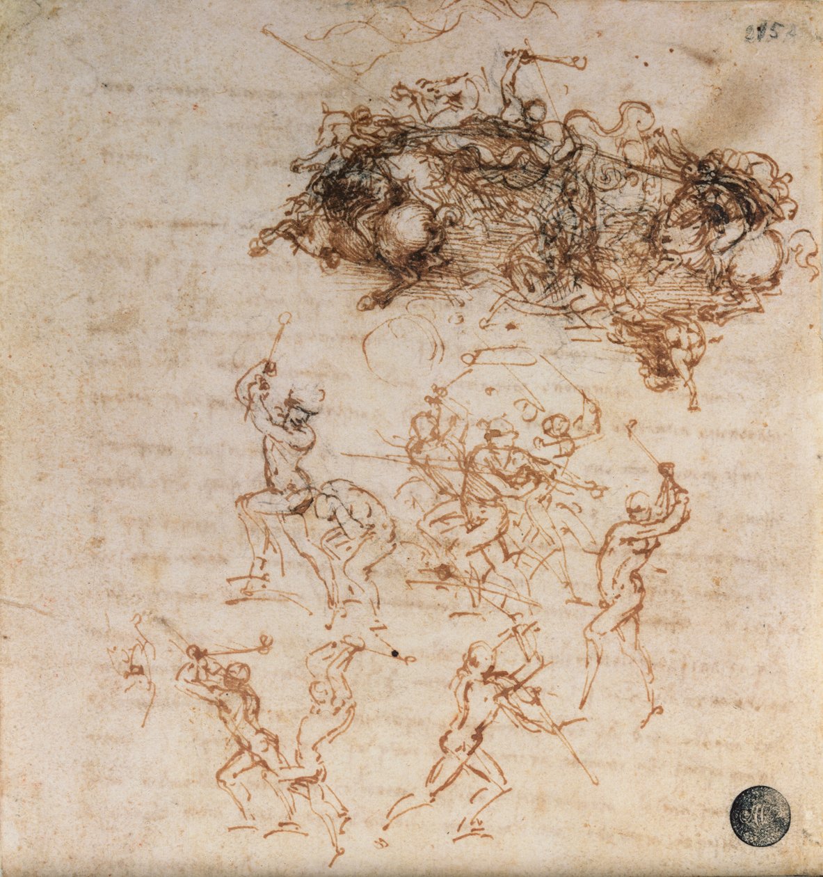 对战士和步兵的骑士研究，1503（笔和纸上的墨水） 作者 达芬奇（Leonardo da Vinci）