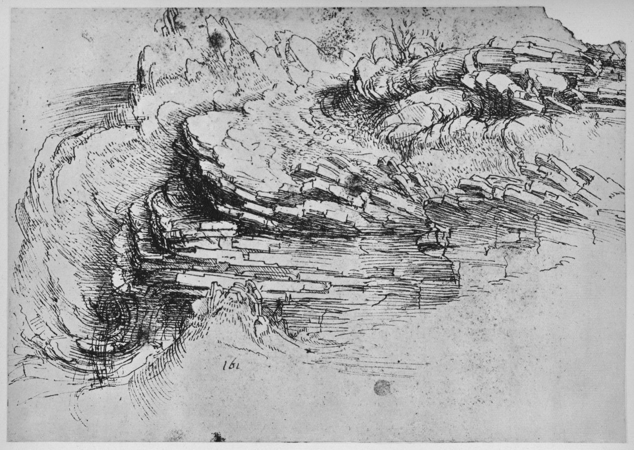 岩层研究，c1480，1945年 作者 达芬奇（Leonardo da Vinci）