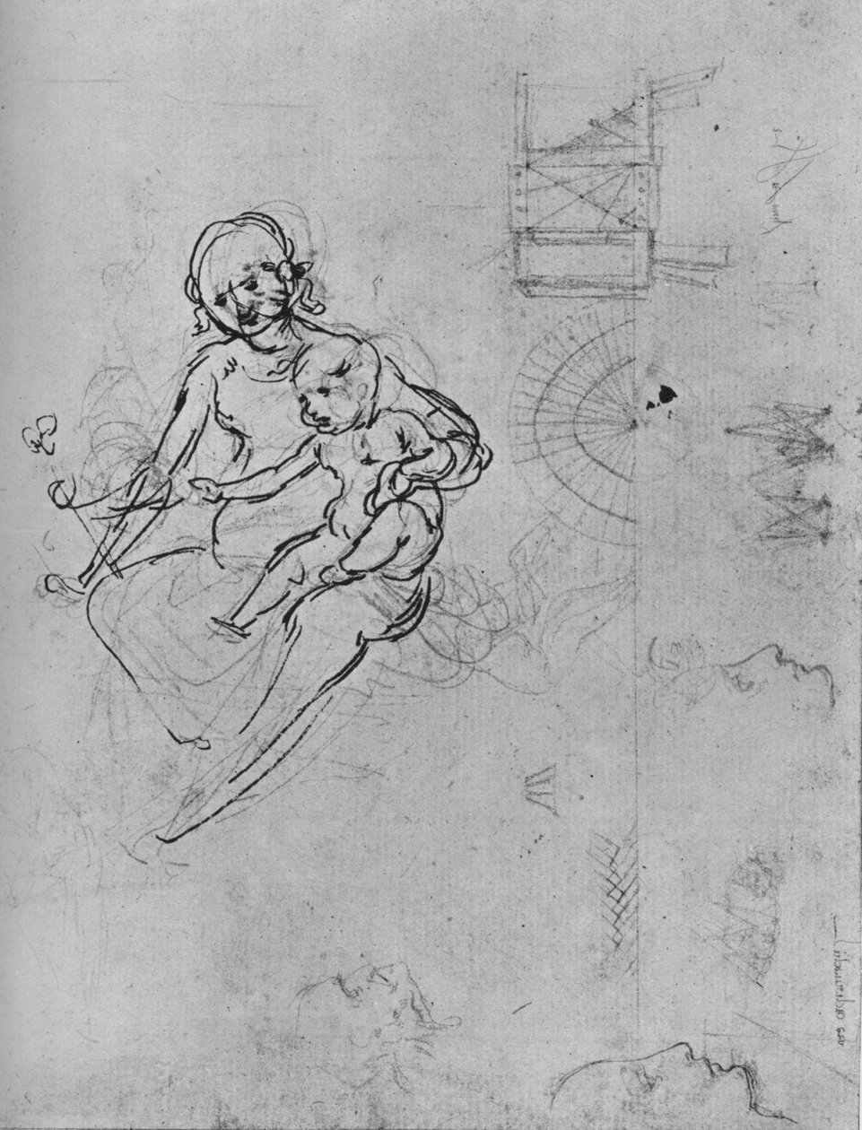 麦当娜和孩子的研究，轮廓和机械，1478-1480 1945年。 作者 达芬奇（Leonardo da Vinci）