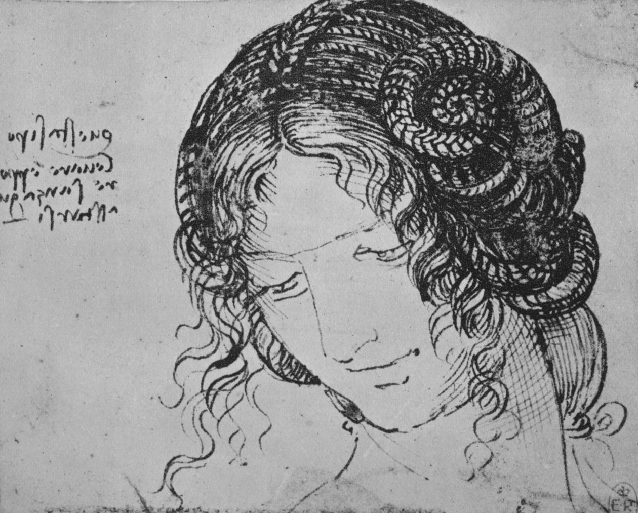《女人编织头发的研究》，c1480，1945年 作者 达芬奇（Leonardo da Vinci）