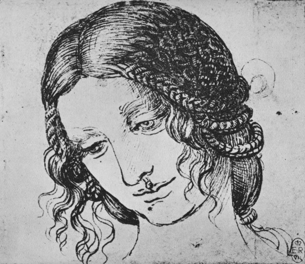 《女人编织头发的研究》，c1480，1945年 作者 达芬奇（Leonardo da Vinci）