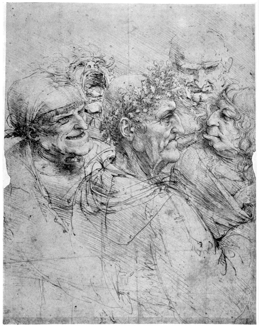 研究五个怪异的头，c1494，1954年。 作者 达芬奇（Leonardo da Vinci）