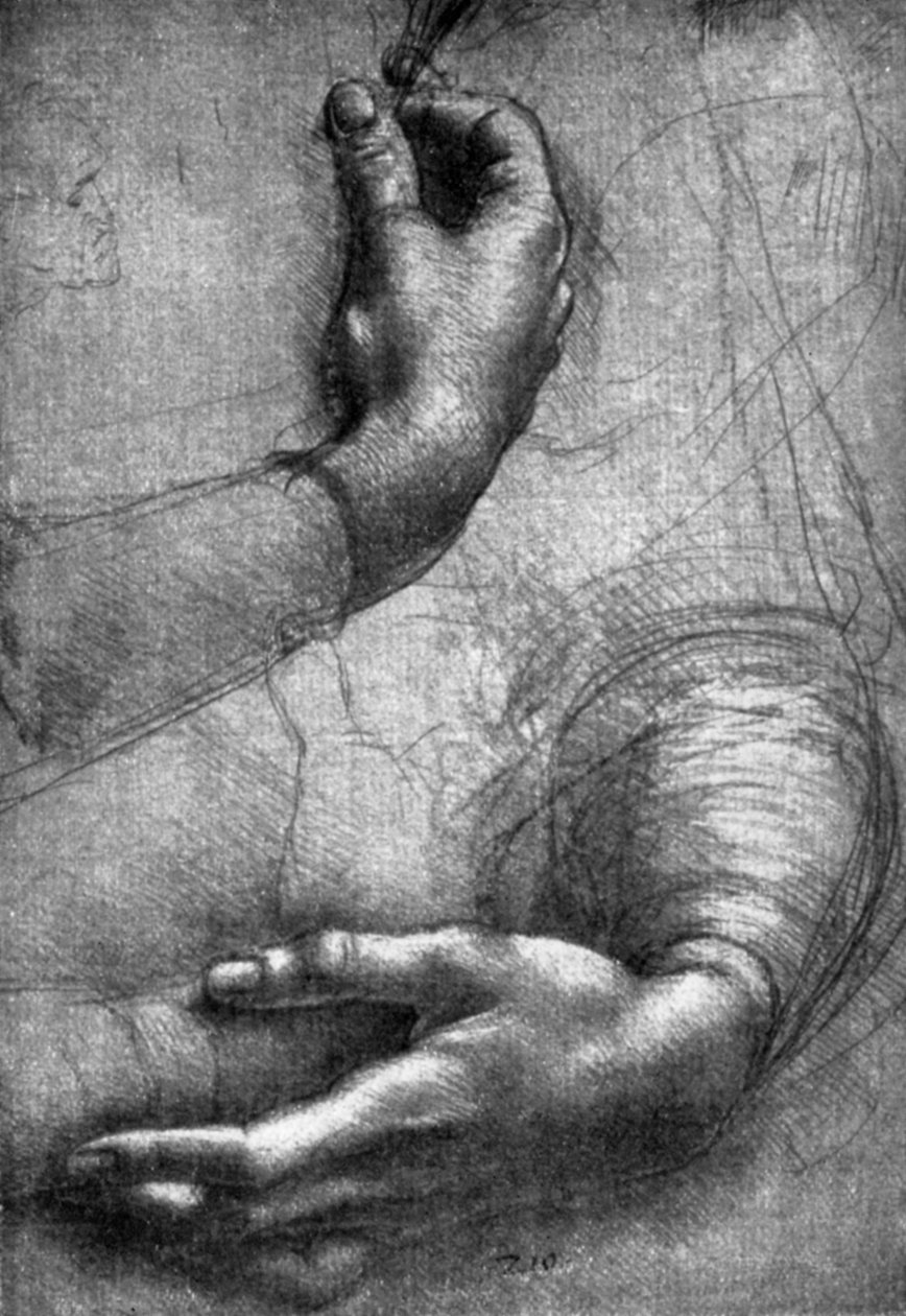 手部研究，19世纪15世纪。 作者 达芬奇（Leonardo da Vinci）