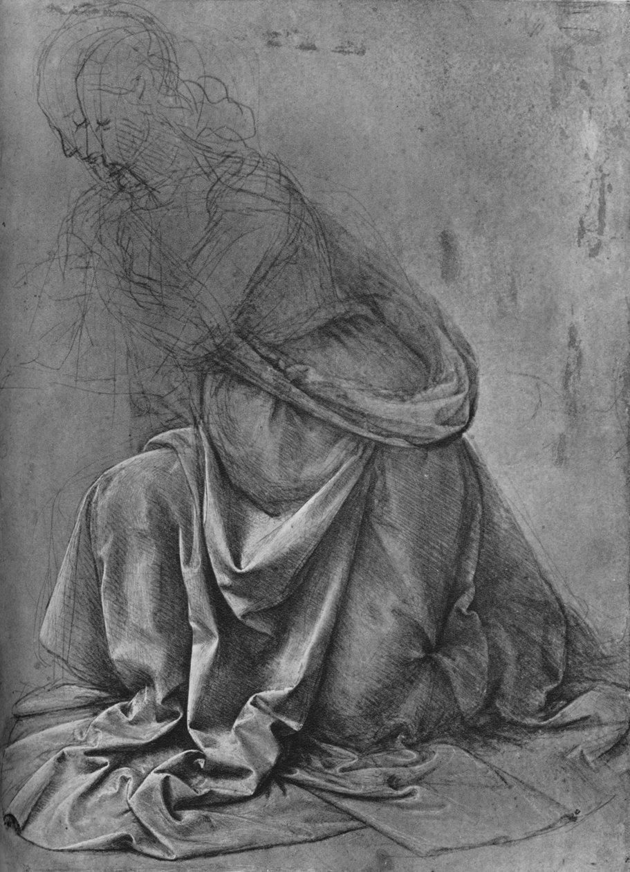 跪在左边的女人的窗帘的研究，c1477，1945年 作者 达芬奇（Leonardo da Vinci）