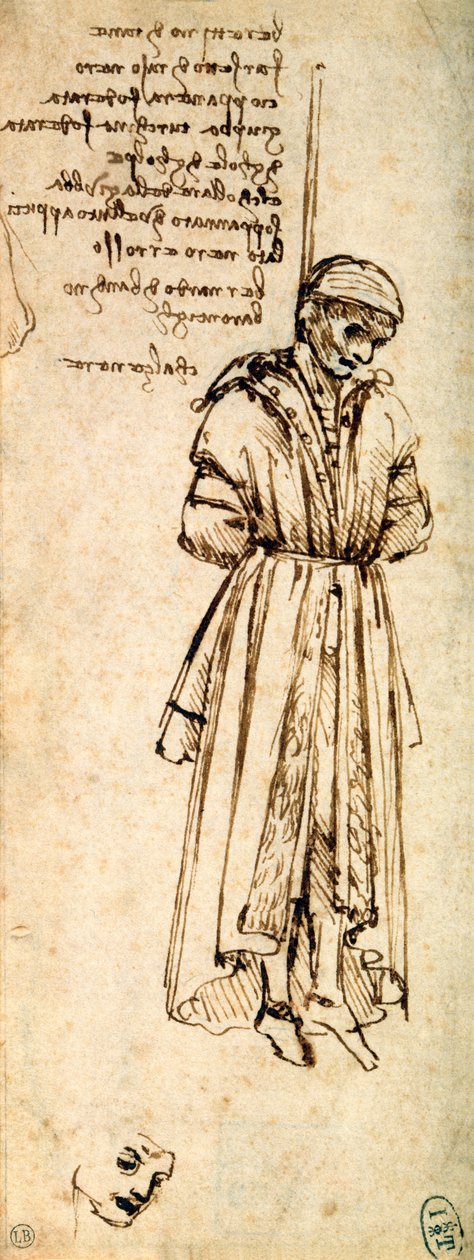 1479年由Giuliano de Medici的刺客Bandino Baroncelli研究Hanged Bernardo 作者 达芬奇（Leonardo da Vinci）