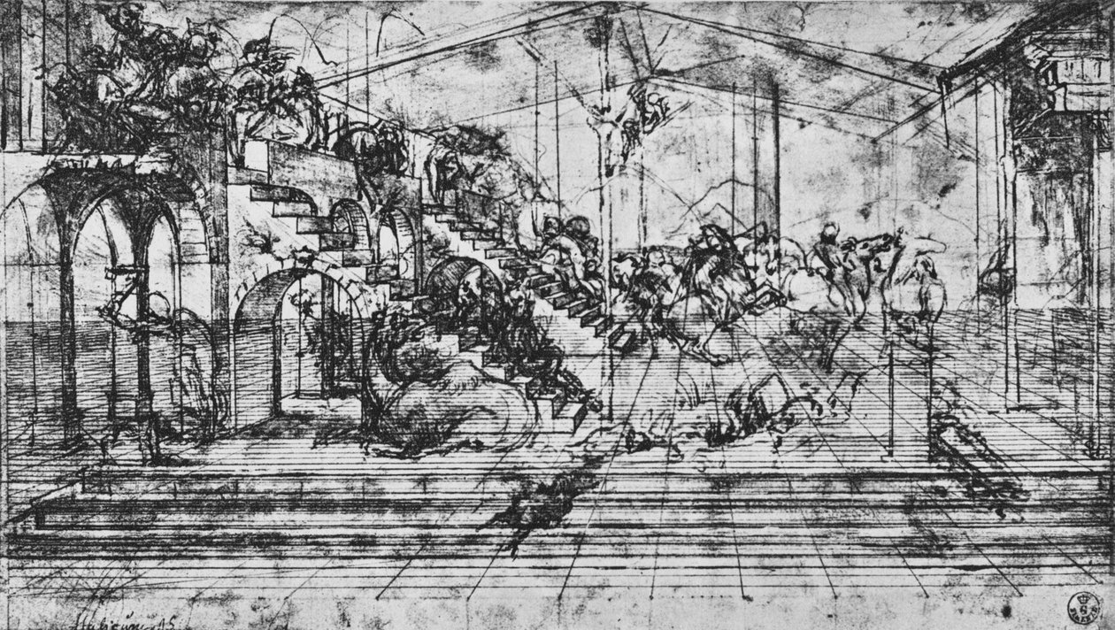 1481年至1945年贤士崇拜背景的透视图研究 作者 达芬奇（Leonardo da Vinci）