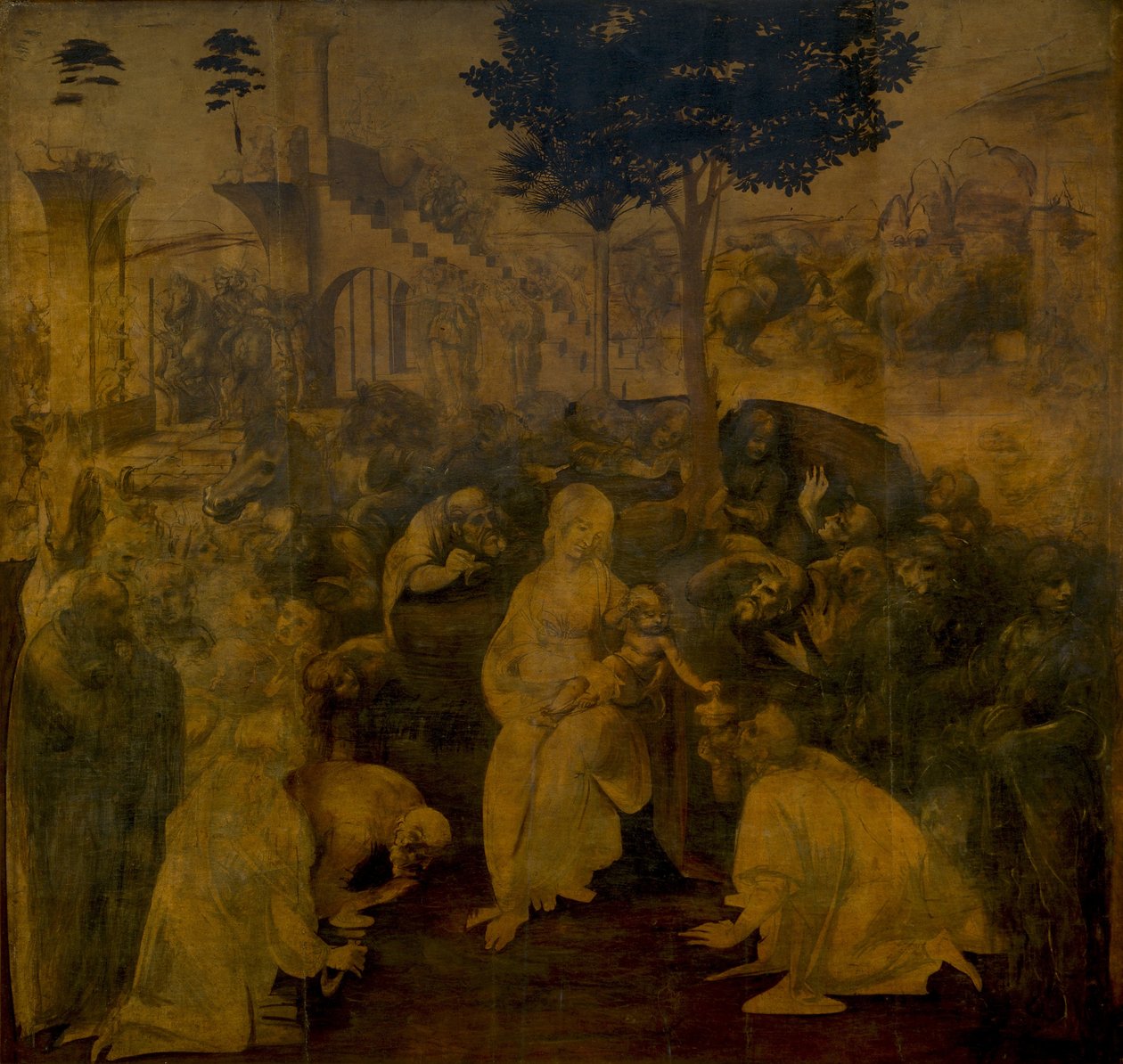 贤士的崇拜c。 1480 作者 达芬奇（Leonardo da Vinci）