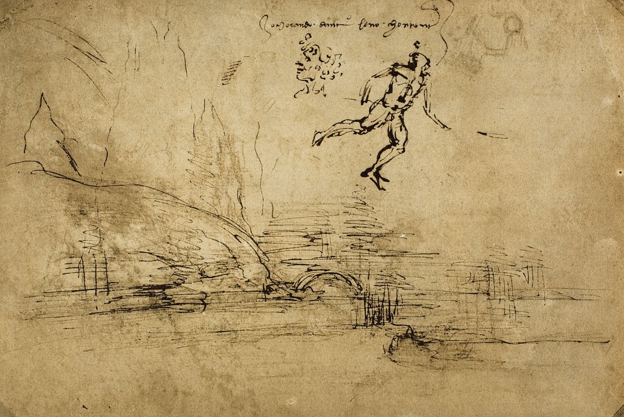 绘图的士兵的形象：莱昂纳多达芬奇的钢笔画。内阁图纸和版画，乌菲齐画廊，佛罗伦萨 作者 达芬奇（Leonardo da Vinci）