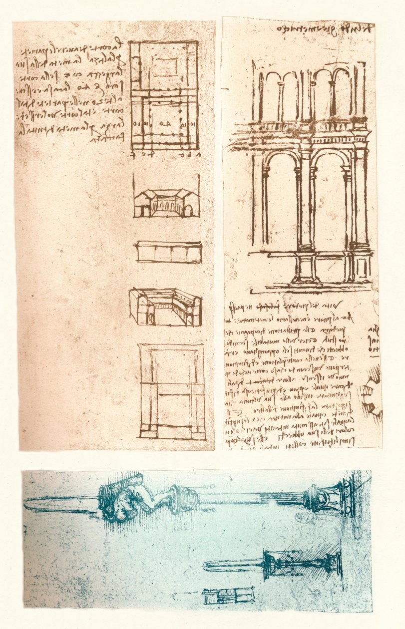 三幅建筑图，c1472-c1519 1883 作者 达芬奇（Leonardo da Vinci）
