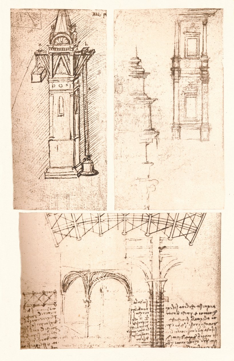 三幅建筑图，c1472-c1519 1883 作者 达芬奇（Leonardo da Vinci）