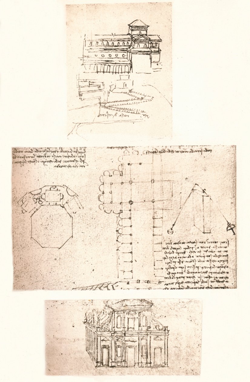 教堂三幅图，c1472-c1519 1883 作者 达芬奇（Leonardo da Vinci）