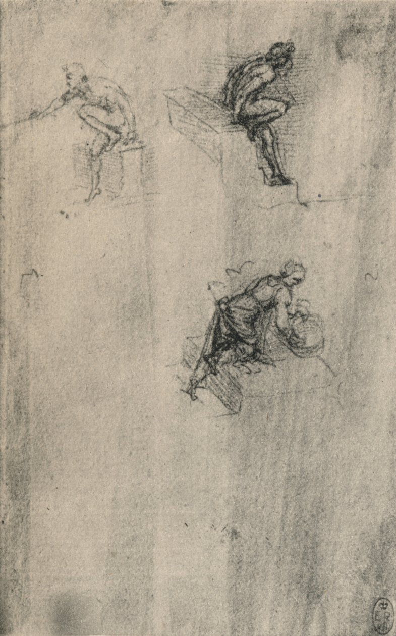 两个坐着的裸体和一个女人洗，c1480 1945年 作者 达芬奇（Leonardo da Vinci）