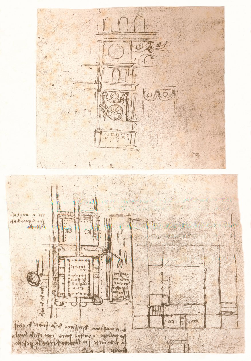 两幅建筑图，c1472-c1519 1883 作者 达芬奇（Leonardo da Vinci）