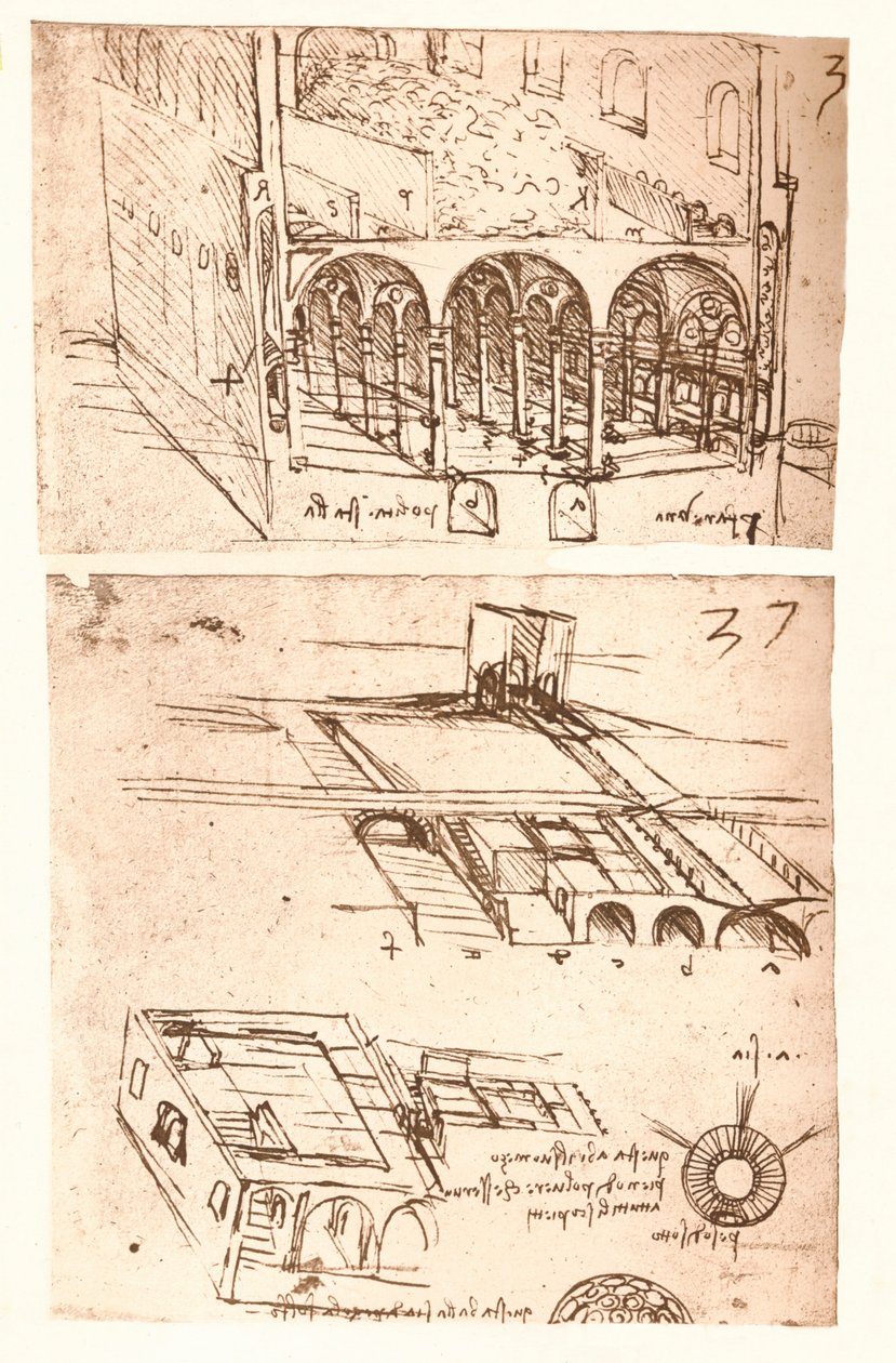 两幅建筑图，c1472-c1519 1883 作者 达芬奇（Leonardo da Vinci）