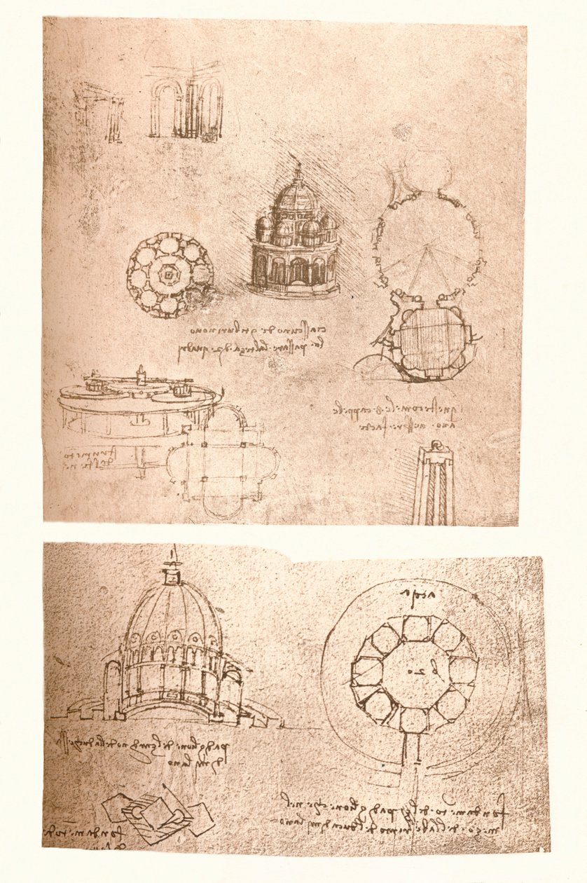 两幅建筑图，c1472-c1519 1883 作者 达芬奇（Leonardo da Vinci）