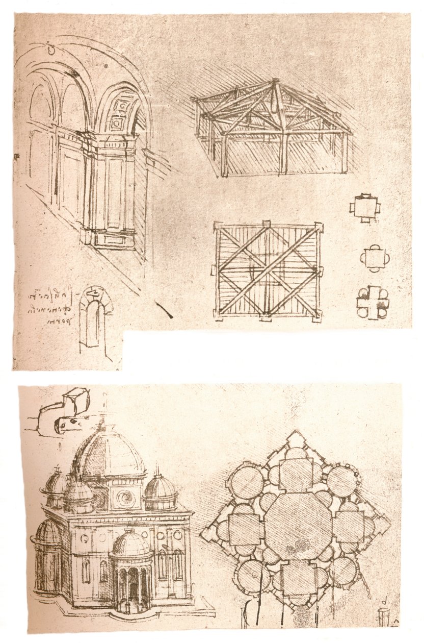 两幅建筑图，c1472-c1519 1883 作者 达芬奇（Leonardo da Vinci）