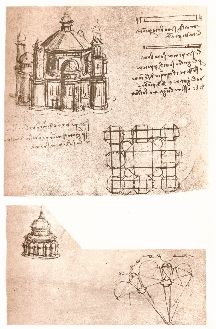 教堂的两张图，c1472-c1519 1883 作者 达芬奇（Leonardo da Vinci）