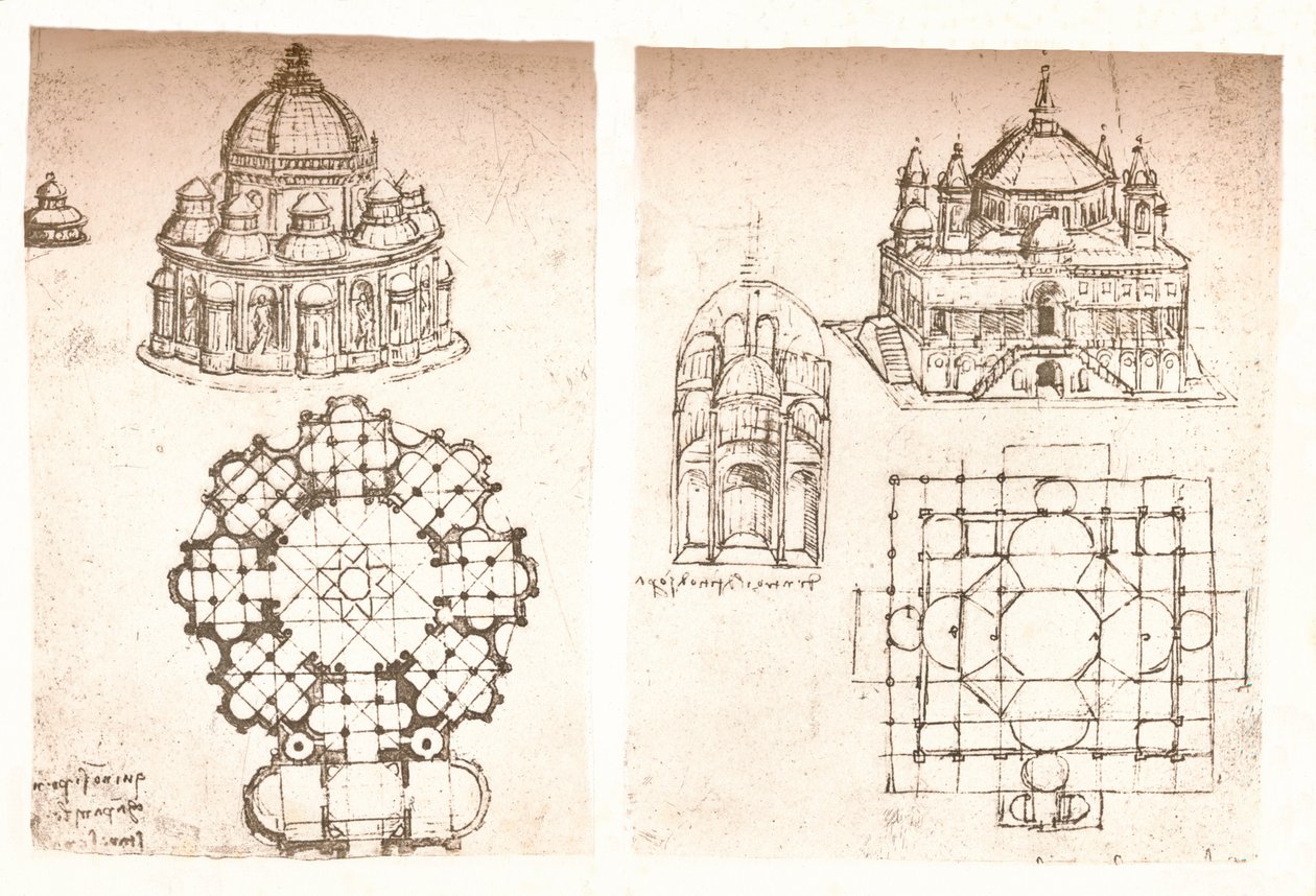 教堂的两张图，c1472-c1519 1883 作者 达芬奇（Leonardo da Vinci）