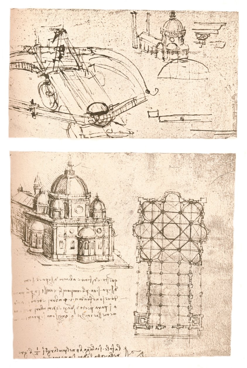 教堂的两张图，c1472-c1519 1883 作者 达芬奇（Leonardo da Vinci）