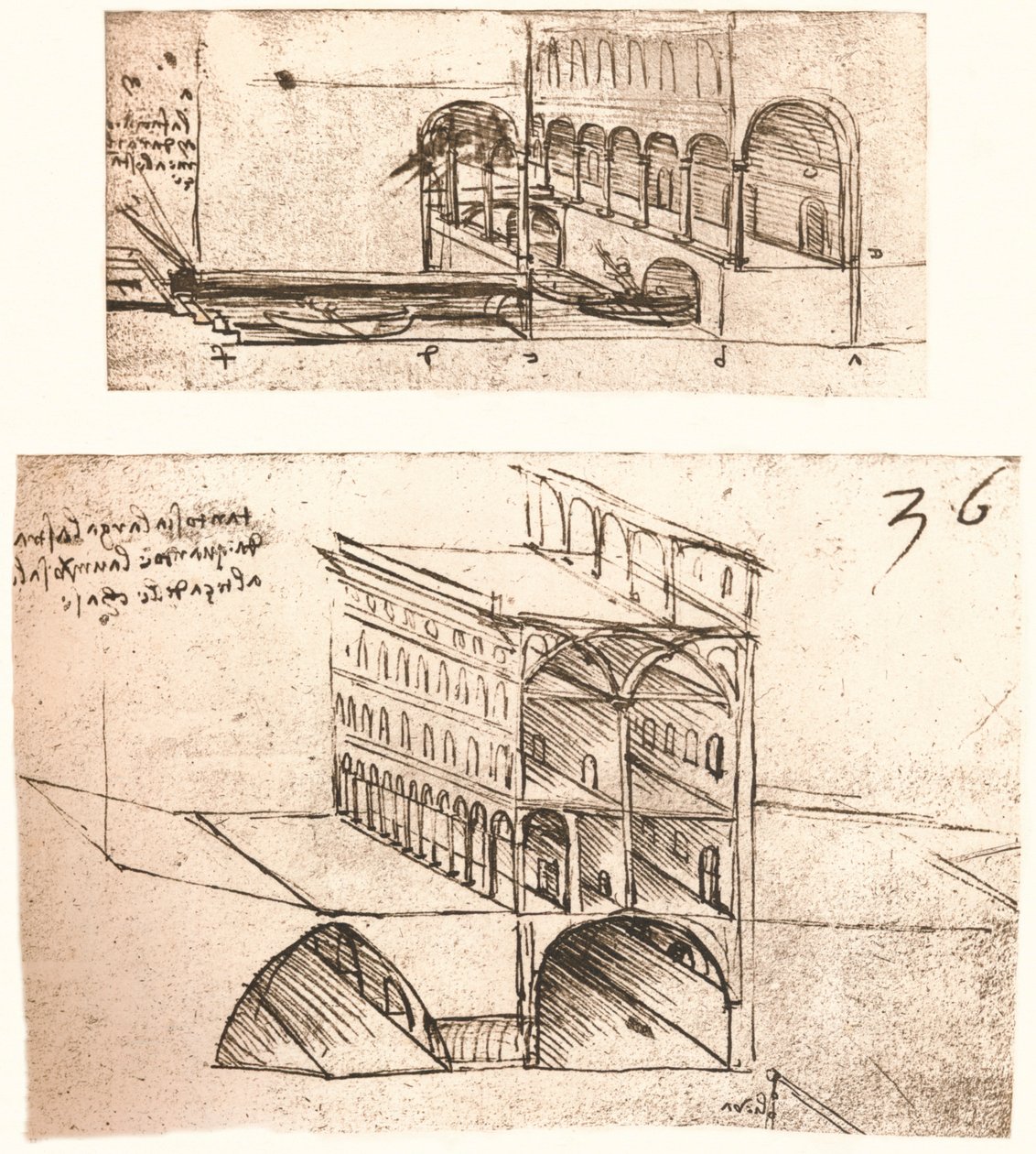 城镇中的两条运河计划，C1472-C1519，1883年 作者 达芬奇（Leonardo da Vinci）
